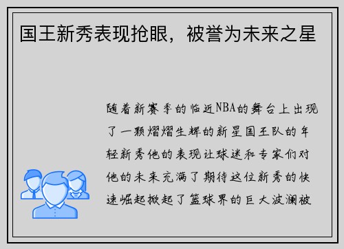 国王新秀表现抢眼，被誉为未来之星